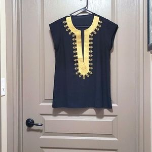 Black/Gold chiffon top Size S